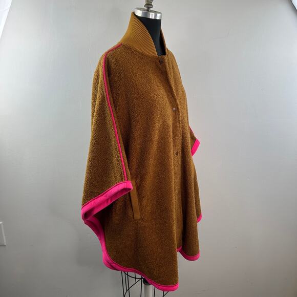We The Free People Boucle Brown Pink Stone Cold Circle Cape Poncho Ribbed XS/S - Picture 6 of 11